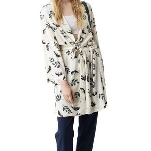 Ganni Rosemont Crepe Wrap Dress Cream Black Botanical Leaf Print Size 38 US 6